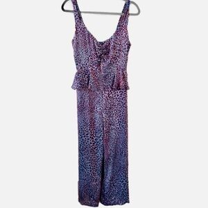 Waverly Grey Animal Print Peplum Waist Breezy Wide Leg Jumpsuit Size 4